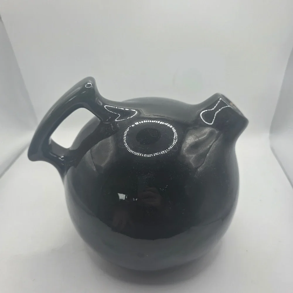 Vintage Camark Art Pottery Black Glossy Spherical Round Jug Single Handle Spout